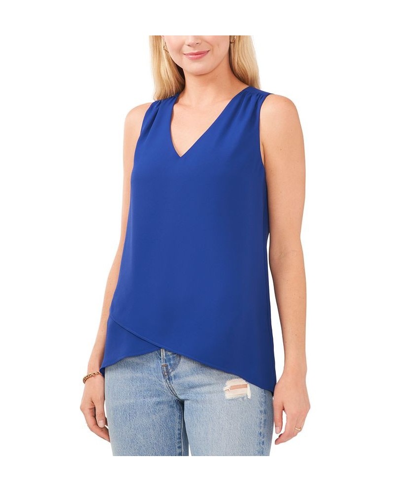 Women's V-Neck Overlap Sleeveless Top Blue $20.56 Tops