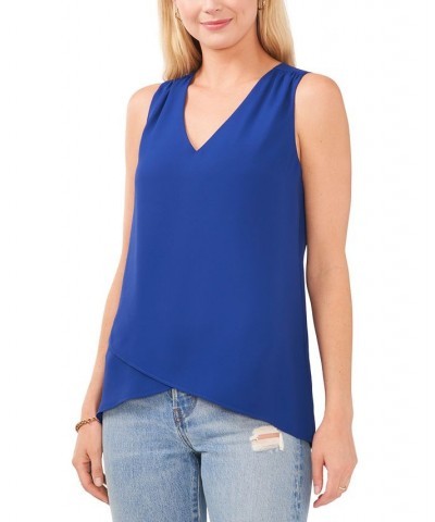 Women's V-Neck Overlap Sleeveless Top Blue $20.56 Tops