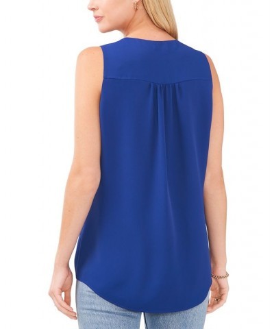 Women's V-Neck Overlap Sleeveless Top Blue $20.56 Tops