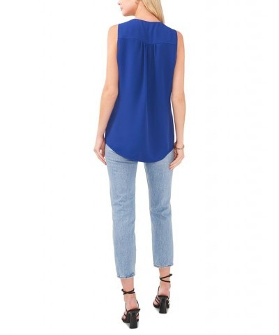 Women's V-Neck Overlap Sleeveless Top Blue $20.56 Tops