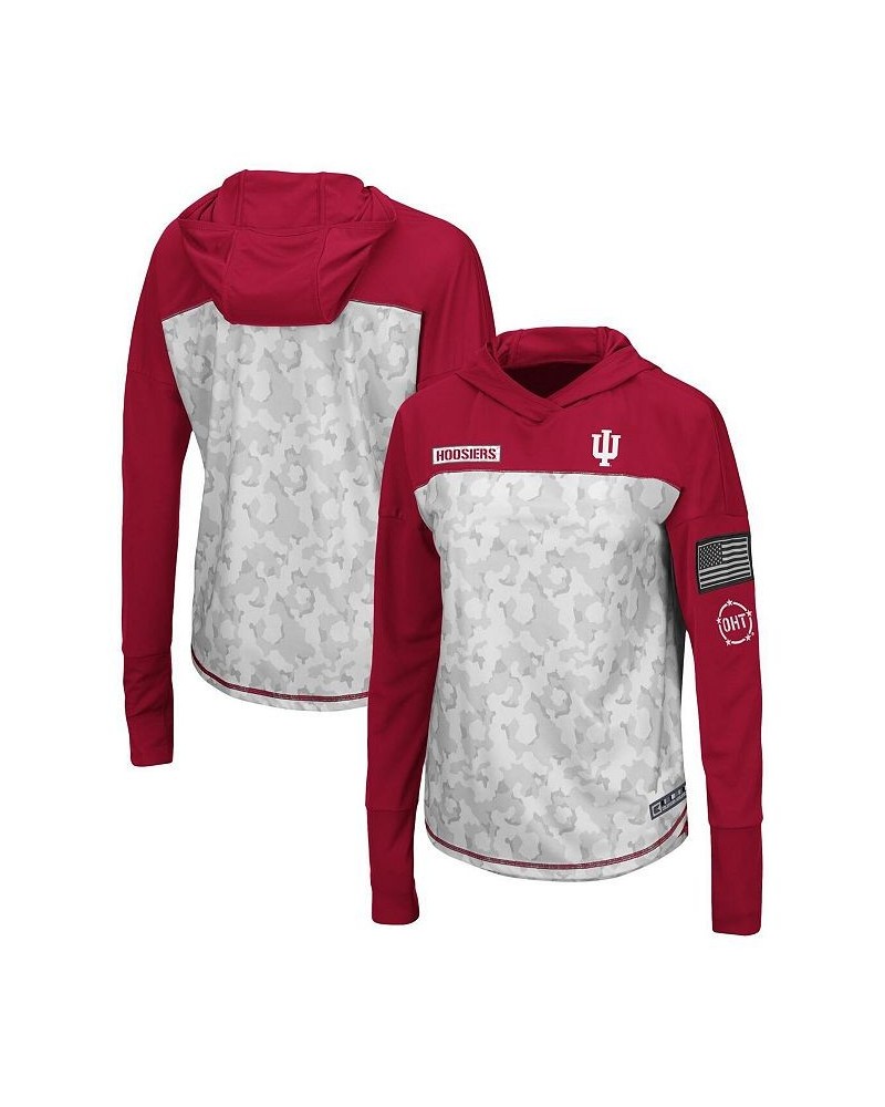 Womens Indiana Hoosiers OHT Military-Inspired Appreciation Mission Arctic Camo Hoodie Long Sleeve T-Shirt Gray Crimson $30.79...