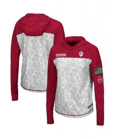 Womens Indiana Hoosiers OHT Military-Inspired Appreciation Mission Arctic Camo Hoodie Long Sleeve T-Shirt Gray Crimson $30.79...