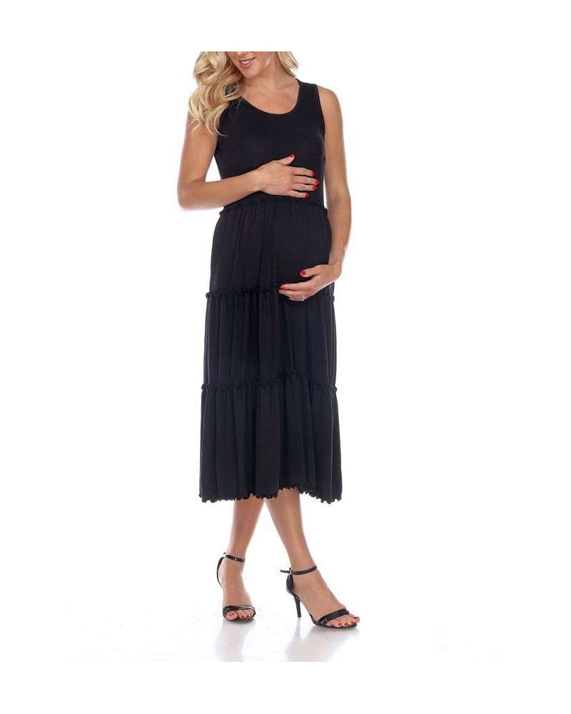 Maternity Plus Size Scoop Neck Tiered Midi Dress Black $31.28 Dresses