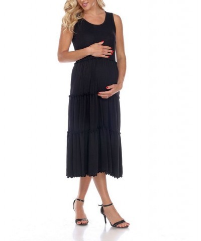 Maternity Plus Size Scoop Neck Tiered Midi Dress Black $31.28 Dresses