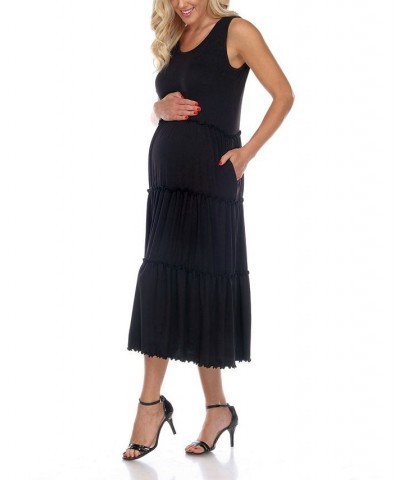 Maternity Plus Size Scoop Neck Tiered Midi Dress Black $31.28 Dresses