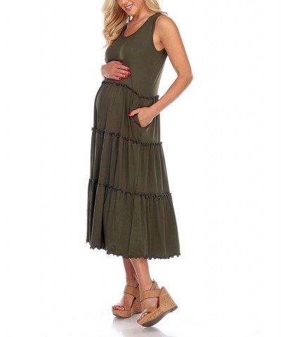 Maternity Plus Size Scoop Neck Tiered Midi Dress Black $31.28 Dresses