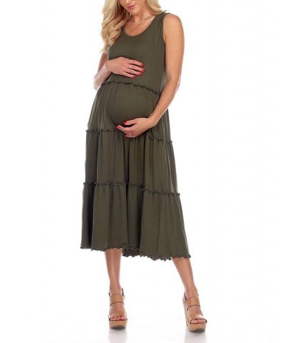 Maternity Plus Size Scoop Neck Tiered Midi Dress Black $31.28 Dresses