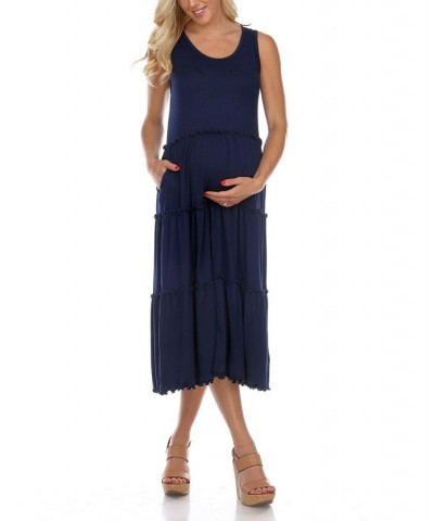 Maternity Plus Size Scoop Neck Tiered Midi Dress Black $31.28 Dresses