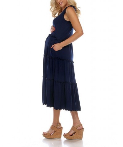 Maternity Plus Size Scoop Neck Tiered Midi Dress Black $31.28 Dresses