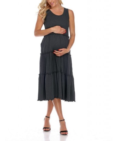 Maternity Plus Size Scoop Neck Tiered Midi Dress Black $31.28 Dresses