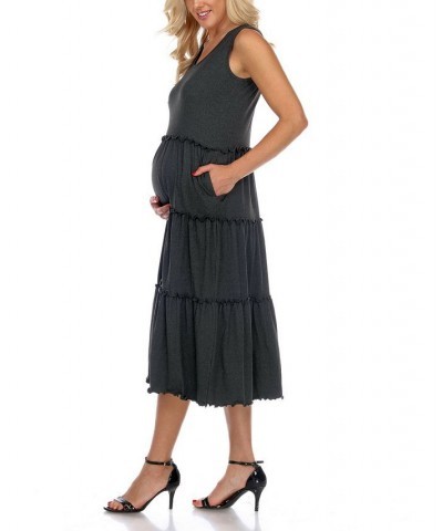 Maternity Plus Size Scoop Neck Tiered Midi Dress Black $31.28 Dresses