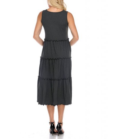 Maternity Plus Size Scoop Neck Tiered Midi Dress Black $31.28 Dresses