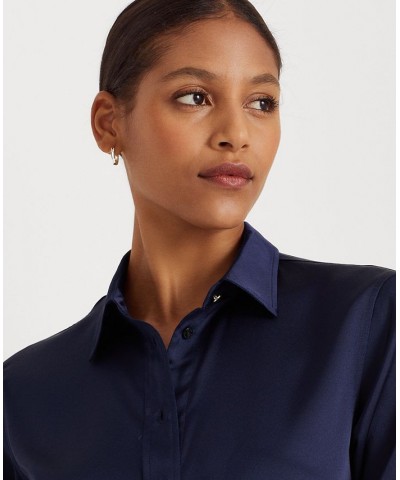 Women's Satin Charmeuse Shirt Blue $51.15 Tops