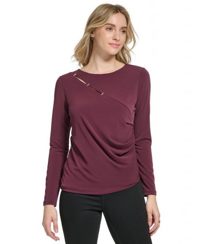 Women's Long Sleeve Cutout Detail Matte Jersey Top Purple $30.50 Tops