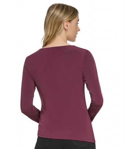 Women's Long Sleeve Cutout Detail Matte Jersey Top Purple $30.50 Tops