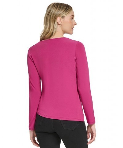 Women's Long Sleeve Cutout Detail Matte Jersey Top Purple $30.50 Tops