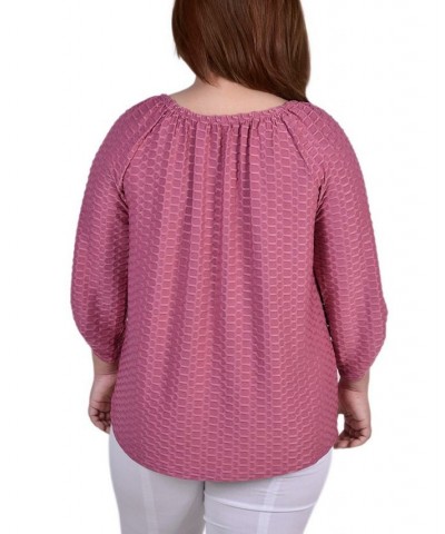 Plus Size 3/4 Sleeve Honeycomb Henley Top Purple $11.32 Tops