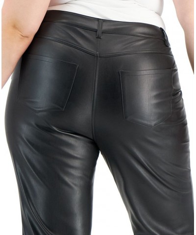 Plus Size High-Rise Faux-Leather Flare Pants Deep Black $19.89 Pants