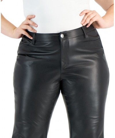 Plus Size High-Rise Faux-Leather Flare Pants Deep Black $19.89 Pants