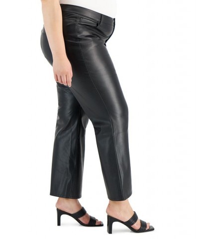 Plus Size High-Rise Faux-Leather Flare Pants Deep Black $19.89 Pants