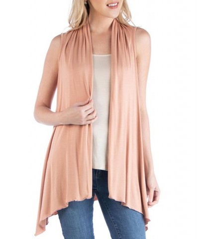 Draped Open Front Sleeveless Cardigan Vest Nude $15.05 Sweaters