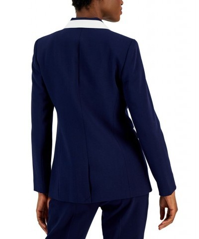 Women's Contrast Trim Peak-Lapel Blazer Midnight Navy/ivory $64.22 Jackets