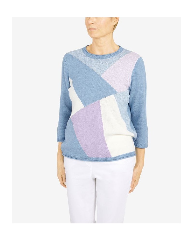 Petite Victoria Falls Crew Neck 3/4 Sleeve Color Block Sweater Multi $32.55 Sweaters