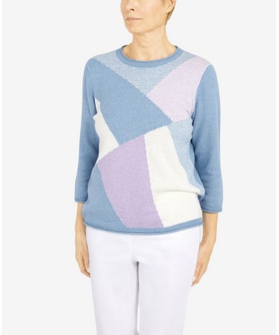 Petite Victoria Falls Crew Neck 3/4 Sleeve Color Block Sweater Multi $32.55 Sweaters