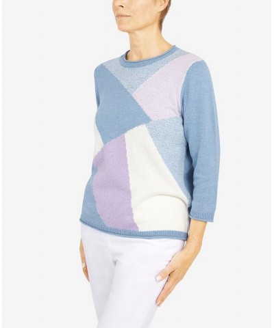 Petite Victoria Falls Crew Neck 3/4 Sleeve Color Block Sweater Multi $32.55 Sweaters