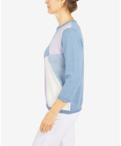 Petite Victoria Falls Crew Neck 3/4 Sleeve Color Block Sweater Multi $32.55 Sweaters