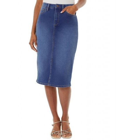 Women's Lexington Front-Slit Denim Midi Skirt Skywash $27.57 Skirts