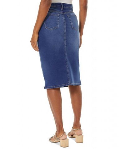 Women's Lexington Front-Slit Denim Midi Skirt Skywash $27.57 Skirts