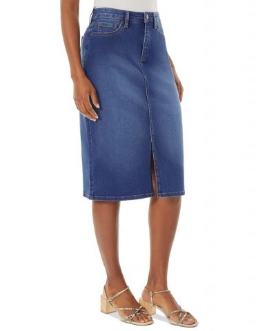 Women's Lexington Front-Slit Denim Midi Skirt Skywash $27.57 Skirts