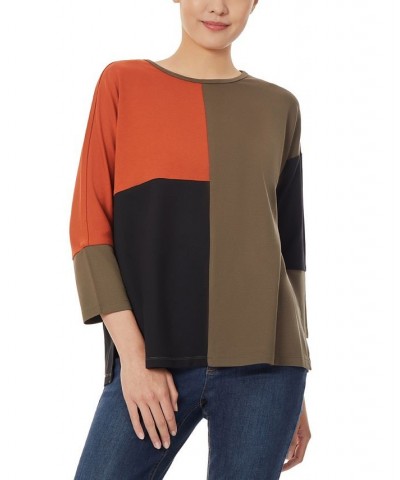 Women's 3/4 Dolman Sleeve Seam Detail Tunic Top Deep Loden Combo $19.24 Tops