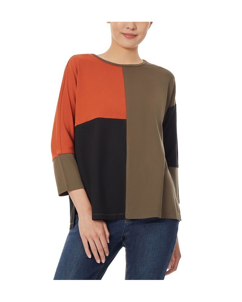 Women's 3/4 Dolman Sleeve Seam Detail Tunic Top Deep Loden Combo $19.24 Tops