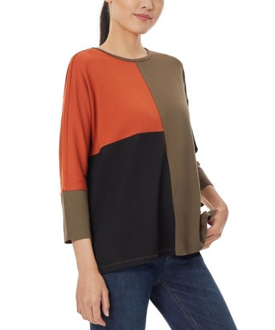 Women's 3/4 Dolman Sleeve Seam Detail Tunic Top Deep Loden Combo $19.24 Tops