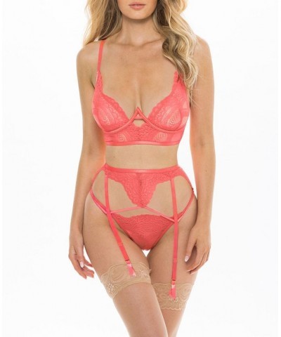 Women's Scallop Lace Halter neck Strap Longline Bra with Matching Garter Belt and Panty 3 Piece Georgia Peach $25.28 Lingerie