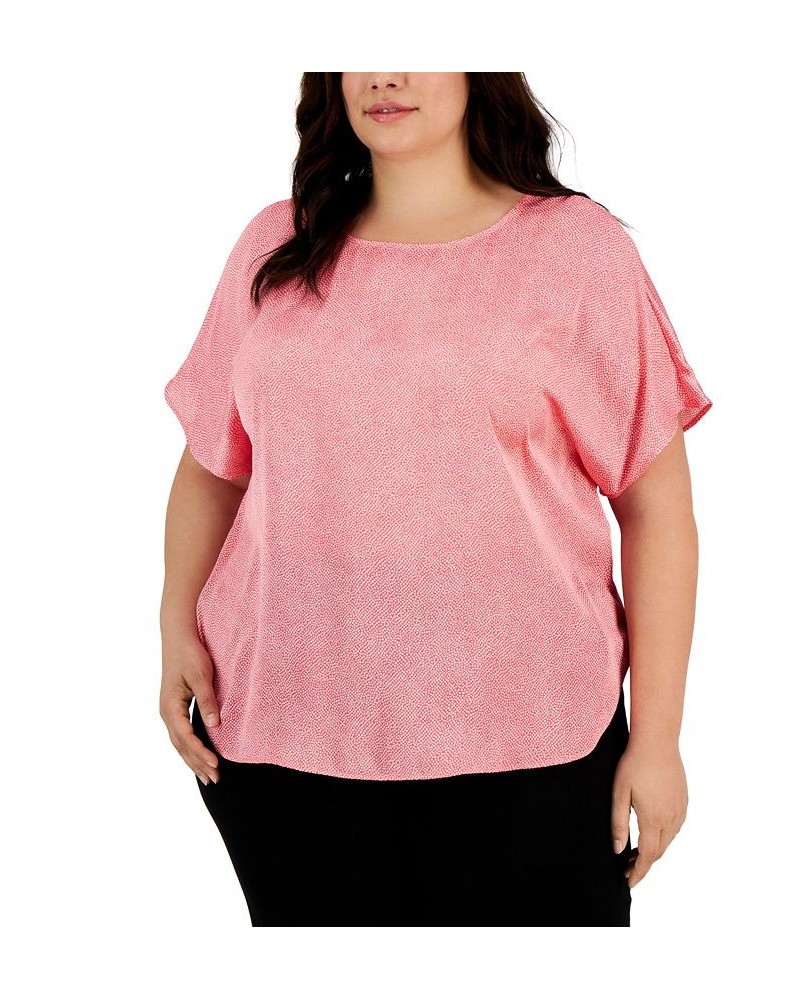 Plus Size Printed Satin Short Sleeve Blouse Pink $34.61 Tops