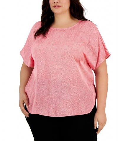 Plus Size Printed Satin Short Sleeve Blouse Pink $34.61 Tops