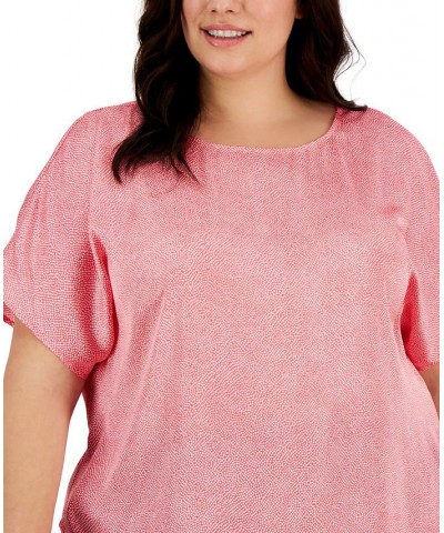 Plus Size Printed Satin Short Sleeve Blouse Pink $34.61 Tops