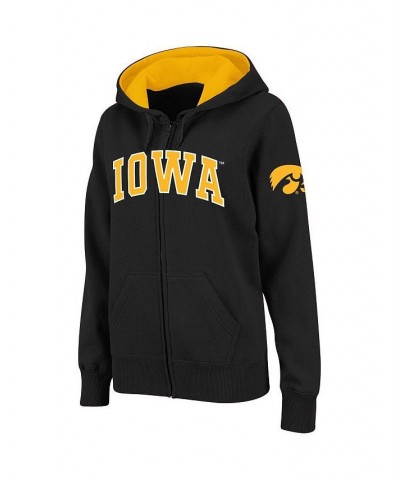 Women's Black Iowa Hawkeyes Arched Name Full-Zip Hoodie Black $31.20 Sweatshirts