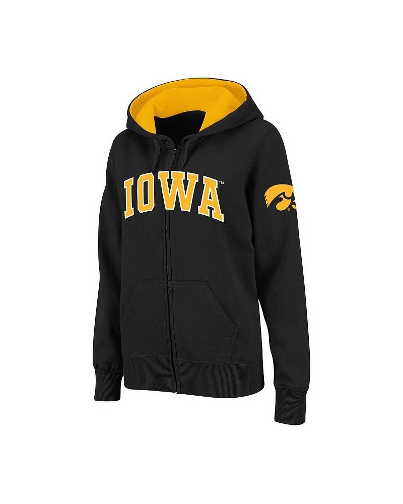 Women's Black Iowa Hawkeyes Arched Name Full-Zip Hoodie Black $31.20 Sweatshirts