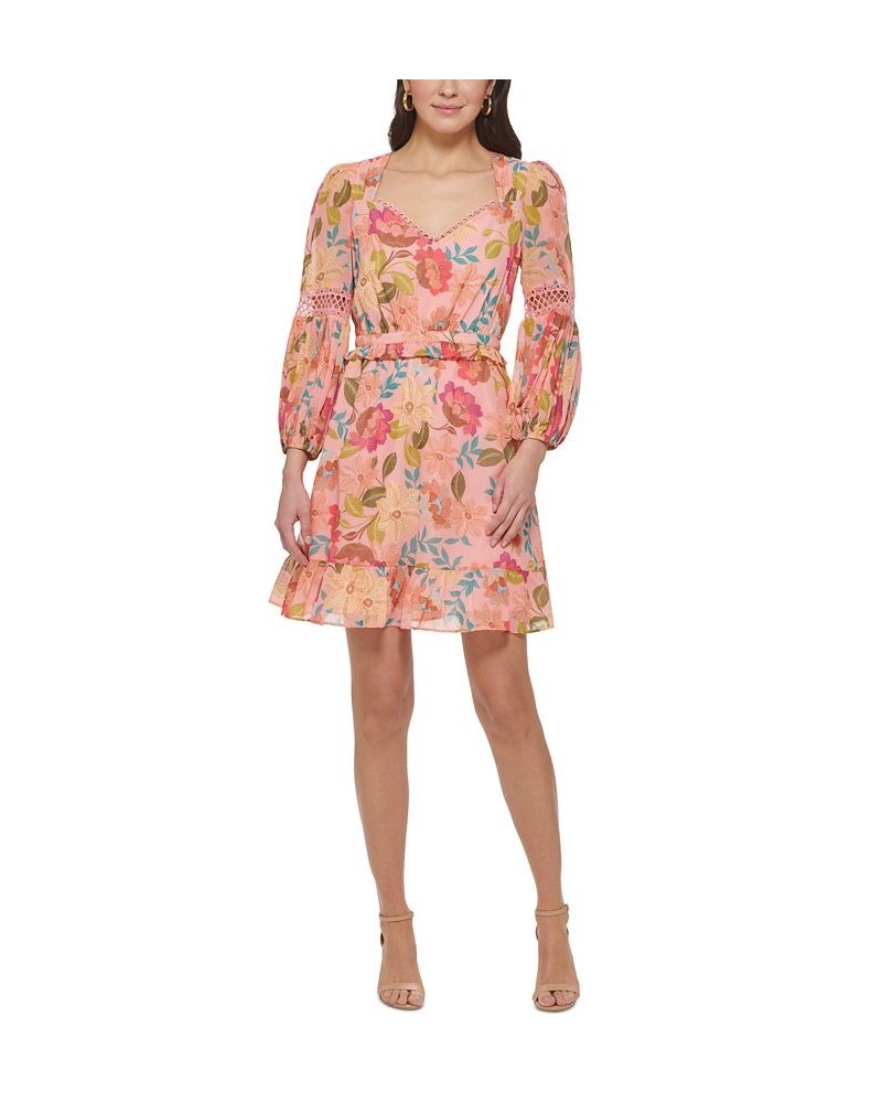 Women's Chiffon 3/4-Sleeve Fit & Flare Dress Pink Multi $78.96 Dresses