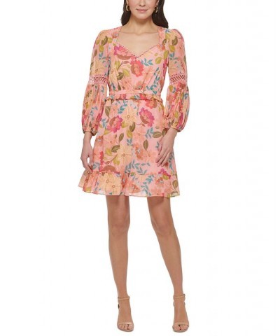 Women's Chiffon 3/4-Sleeve Fit & Flare Dress Pink Multi $78.96 Dresses