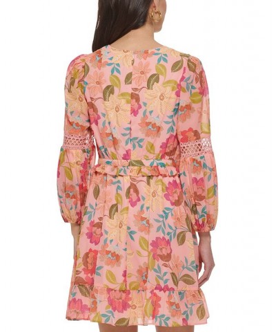 Women's Chiffon 3/4-Sleeve Fit & Flare Dress Pink Multi $78.96 Dresses