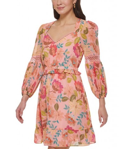 Women's Chiffon 3/4-Sleeve Fit & Flare Dress Pink Multi $78.96 Dresses