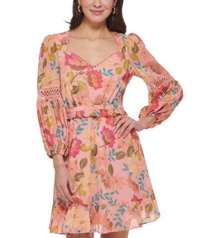 Women's Chiffon 3/4-Sleeve Fit & Flare Dress Pink Multi $78.96 Dresses