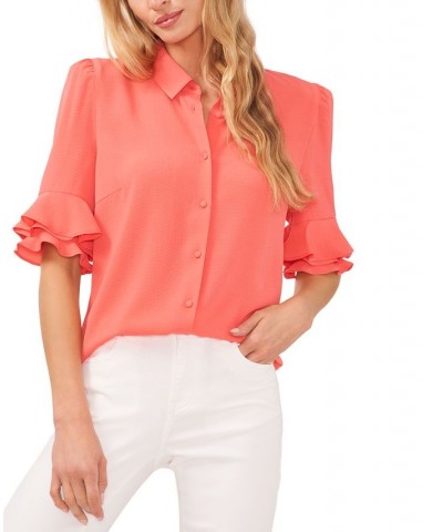 Ruffle-Sleeve Shirt Orange $33.18 Tops