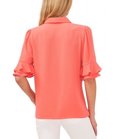 Ruffle-Sleeve Shirt Orange $33.18 Tops