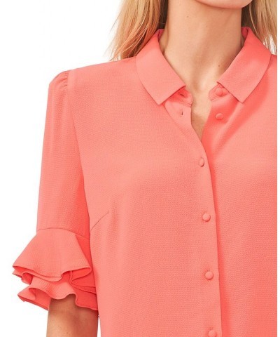 Ruffle-Sleeve Shirt Orange $33.18 Tops